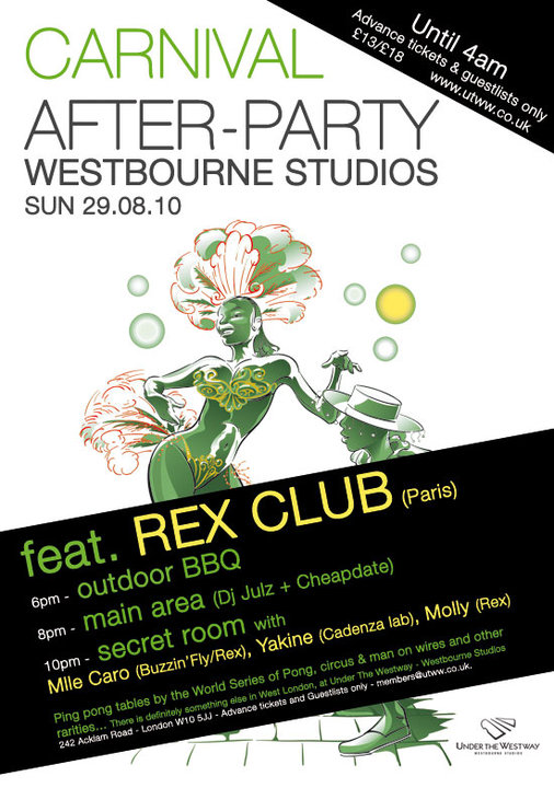  Carnival After Party on Sunday the 29th of August at the Westbourne Studios.